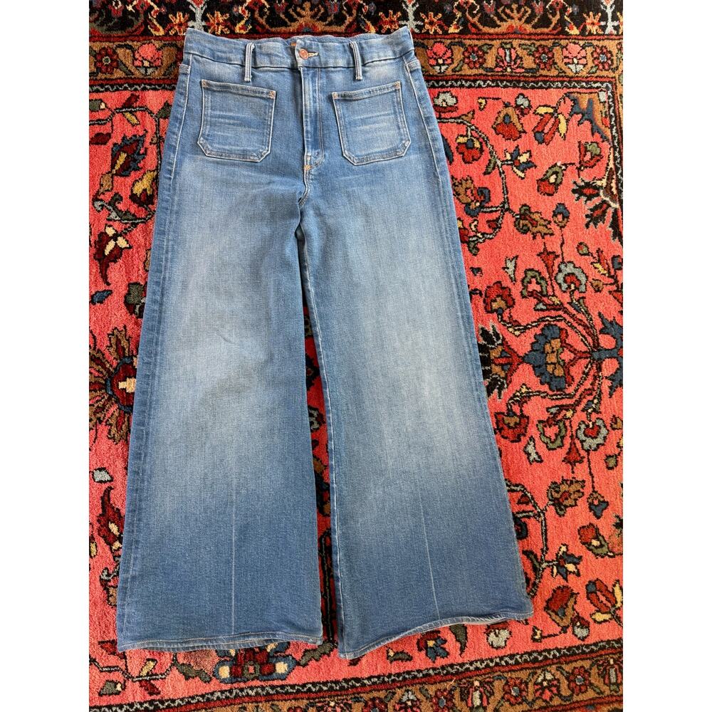 Mother Patch Pocket Roller Jeans Denim Women 29 High Wide Leg Jean Eager Beaver - Picture 2 of 9